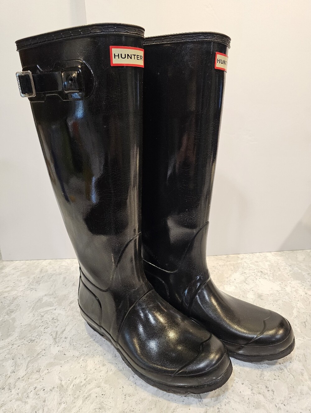 Hunter Original Tall Gloss Black‎ Rain Boots Wellies Waterproof Womens 8